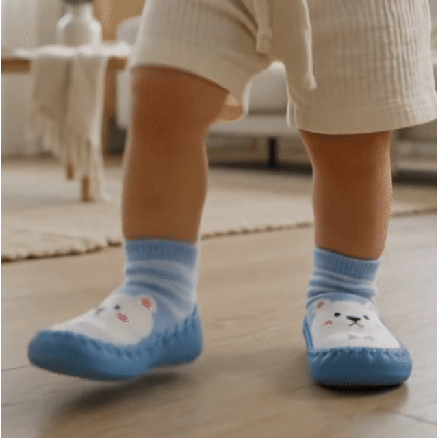 They are finally on their feet. And sliding all over the floor.