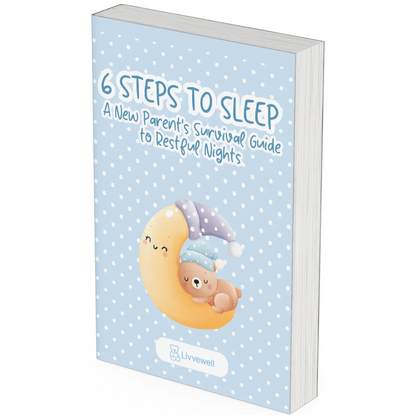 Book titled '6 Steps to Sleep' with a cartoon design on a light blue background
